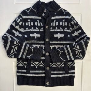 Lucky Brand Y2K Men’s Sz M Black Geometric Grandpa Cardigan Sweater